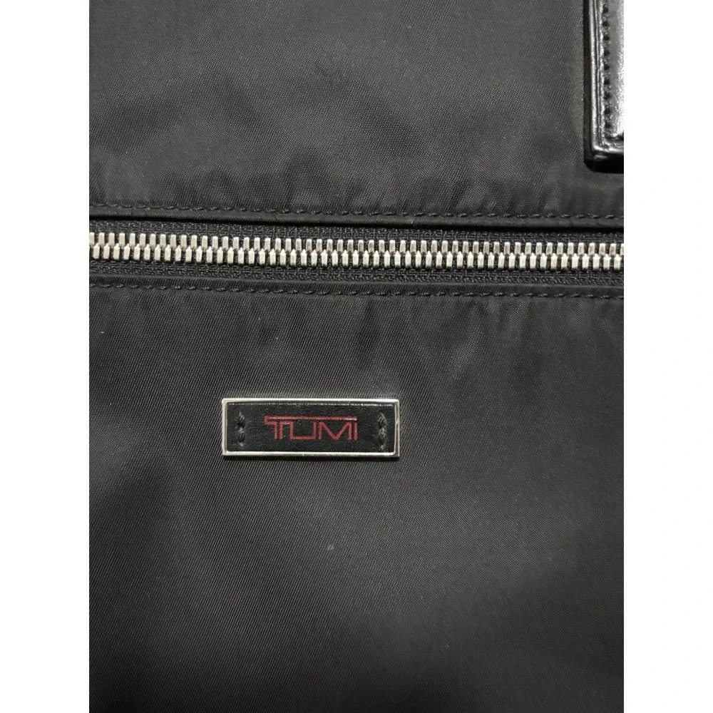 Tumi Black Ballistic Nylon Leather Trim Briefcase Messenger Bag Red Stitching